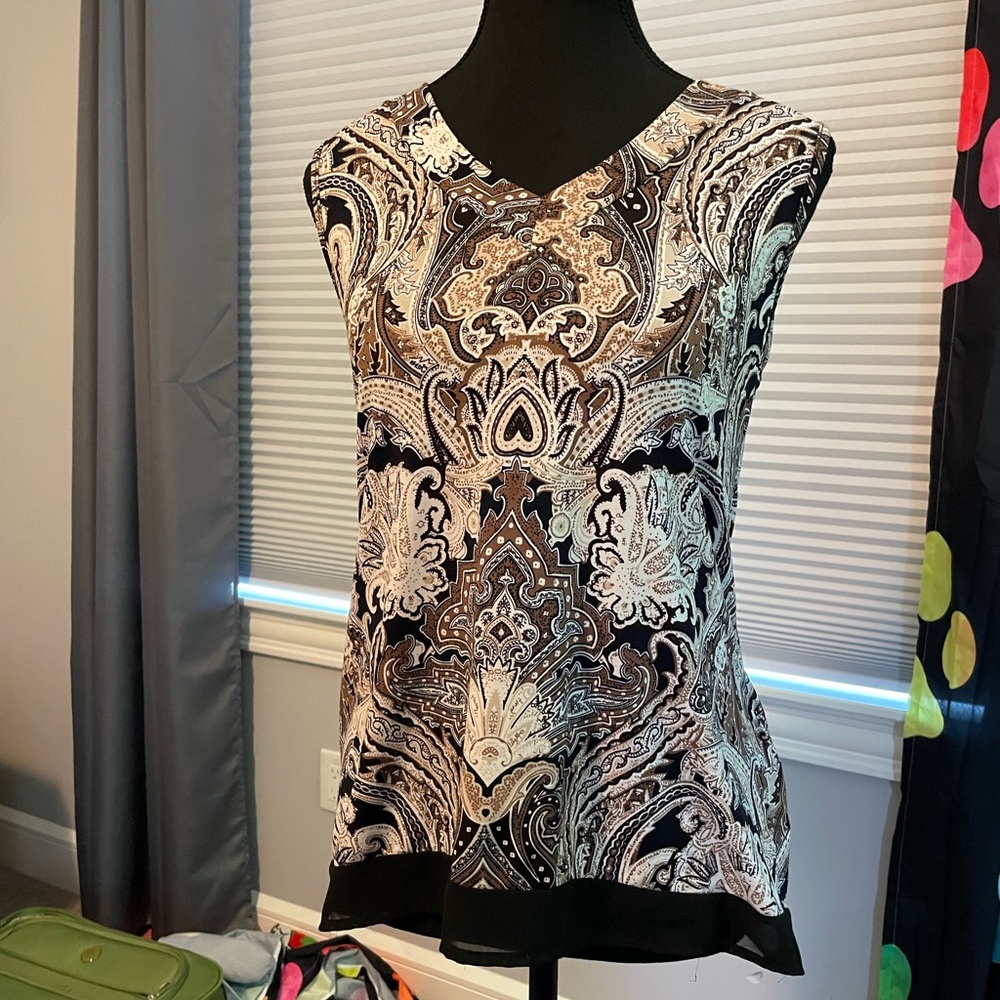 Cleo Black and Brown Paisley V-Neck Blouse - Picture 4 of 8